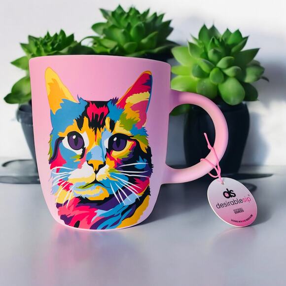 NEW Desirable Sip Vibrant Rainbow Colorful Cat Kitten Tabby Coffee 18 oz Mug - Picture 1 of 4